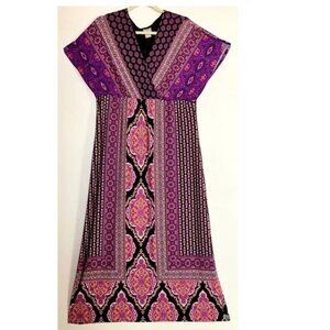 Chicos Border Print Mosaic Scroll Design Maxi Dress Size 3 XL